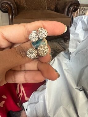 Crystal Ball Stud Earrings - Silver Tone